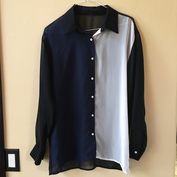 Color block sheer button down - Picture 1 of 3